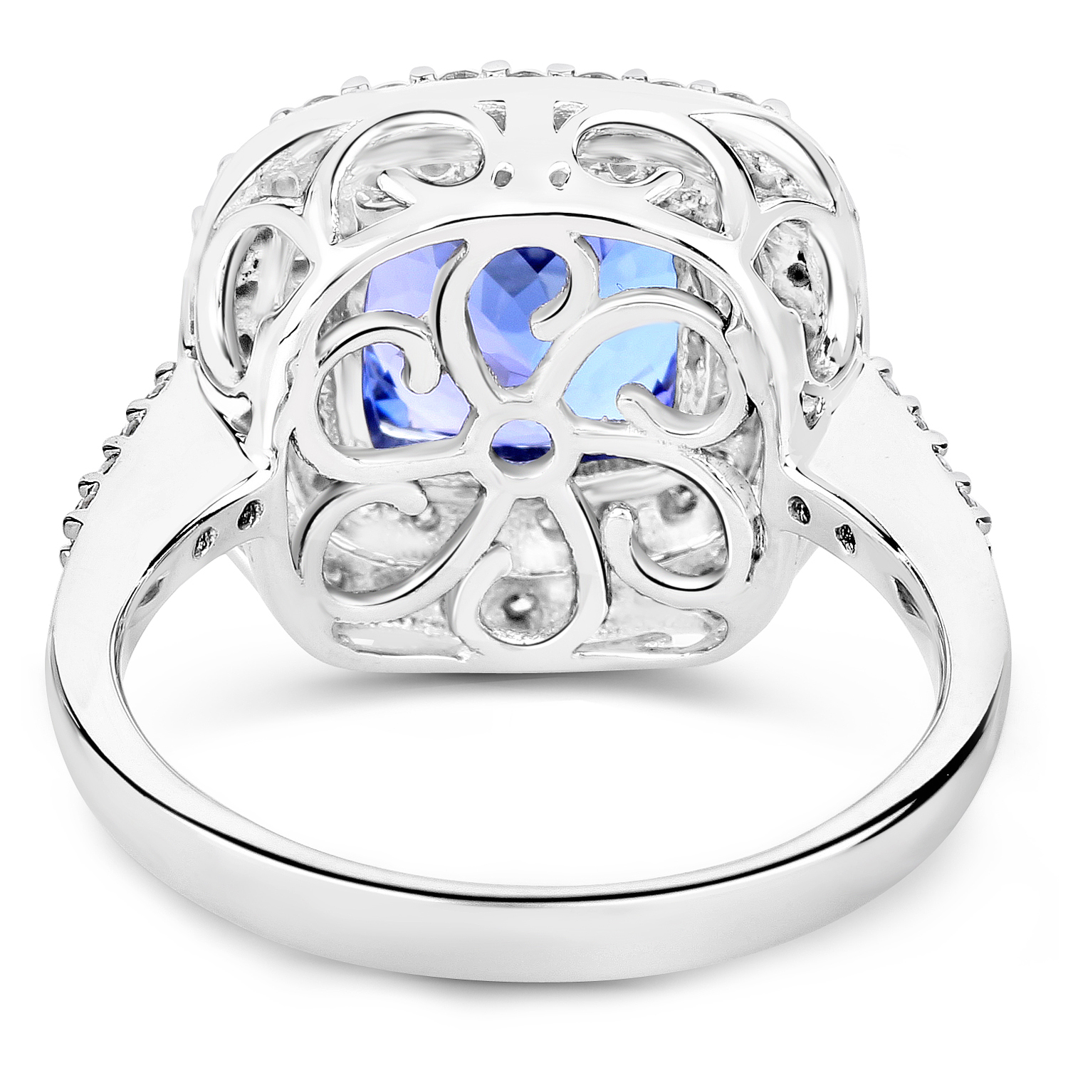 14K White Gold 4.40 Carat Genuine Tanzanite and White Diamond Ring