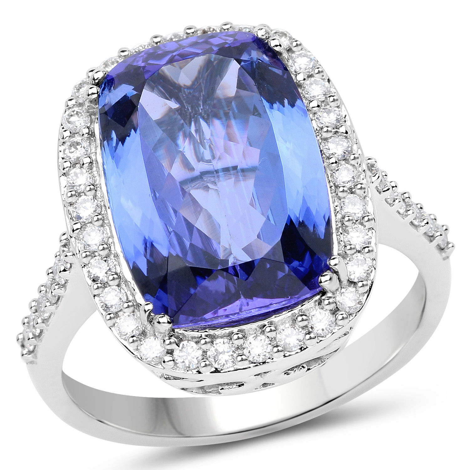 14K White Gold 7.16 Carat Genuine Tanzanite and White Diamond Ring