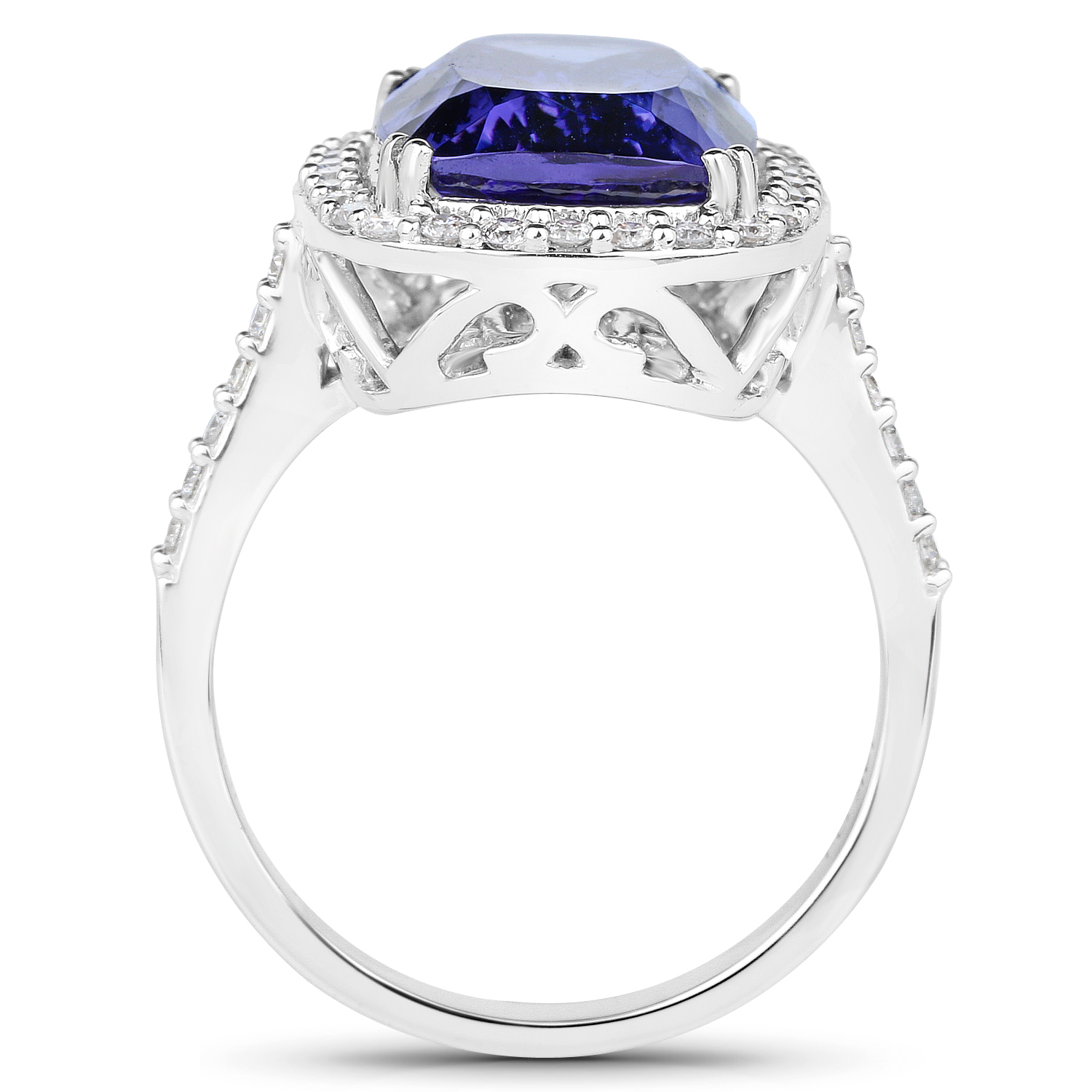 14K White Gold 7.16 Carat Genuine Tanzanite and White Diamond Ring