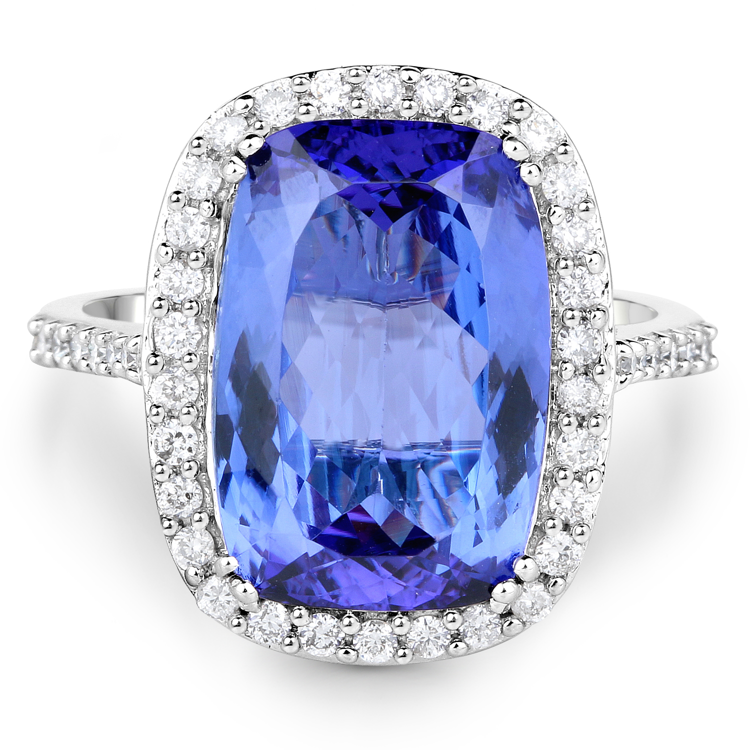 14K White Gold 7.16 Carat Genuine Tanzanite and White Diamond Ring