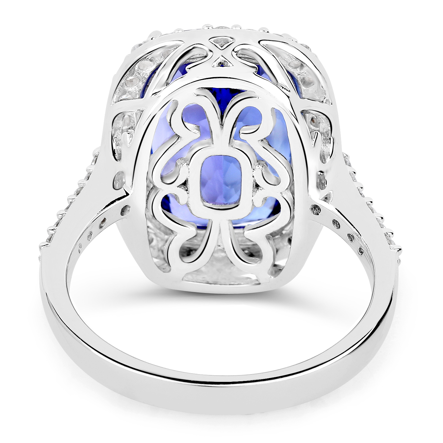 14K White Gold 7.16 Carat Genuine Tanzanite and White Diamond Ring
