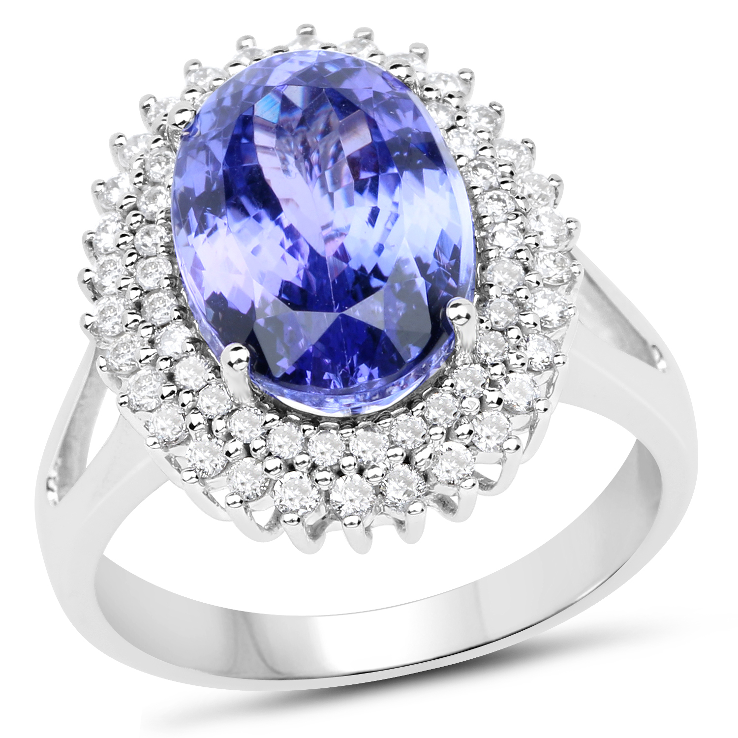 14K White Gold 6.21 Carat Genuine Tanzanite and White Diamond Ring