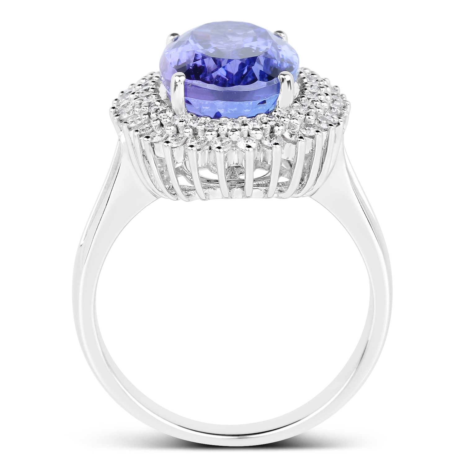 14K White Gold 6.21 Carat Genuine Tanzanite and White Diamond Ring