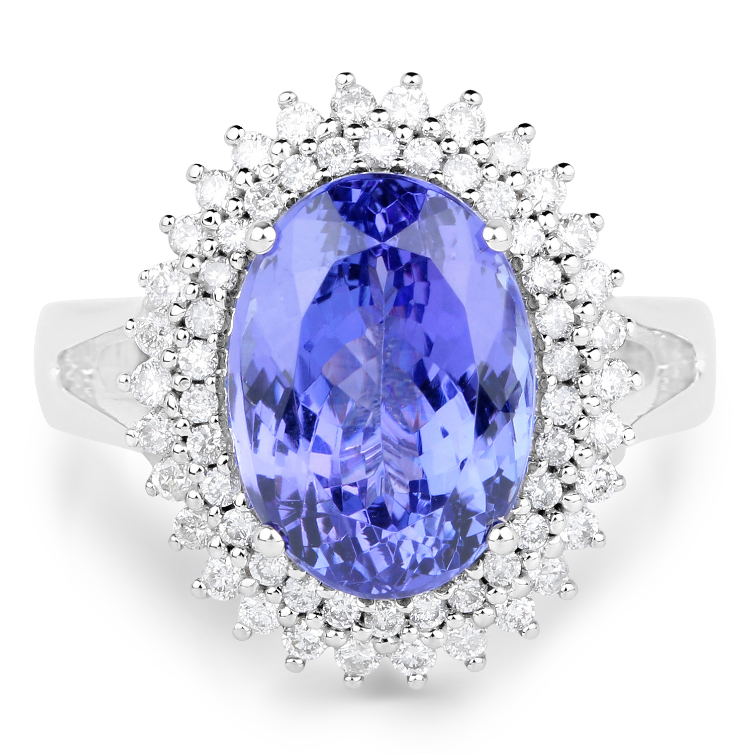 14K White Gold 6.21 Carat Genuine Tanzanite and White Diamond Ring