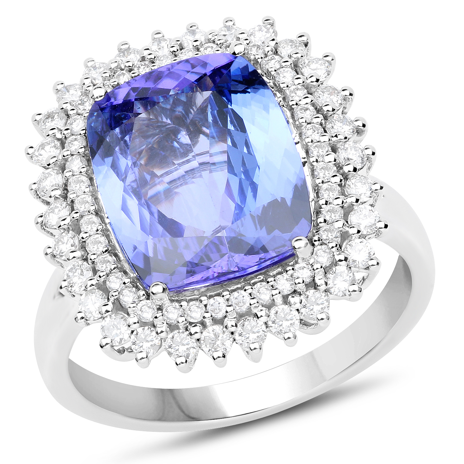 14K White Gold 5.29 Carat Genuine Tanzanite and White Diamond Ring