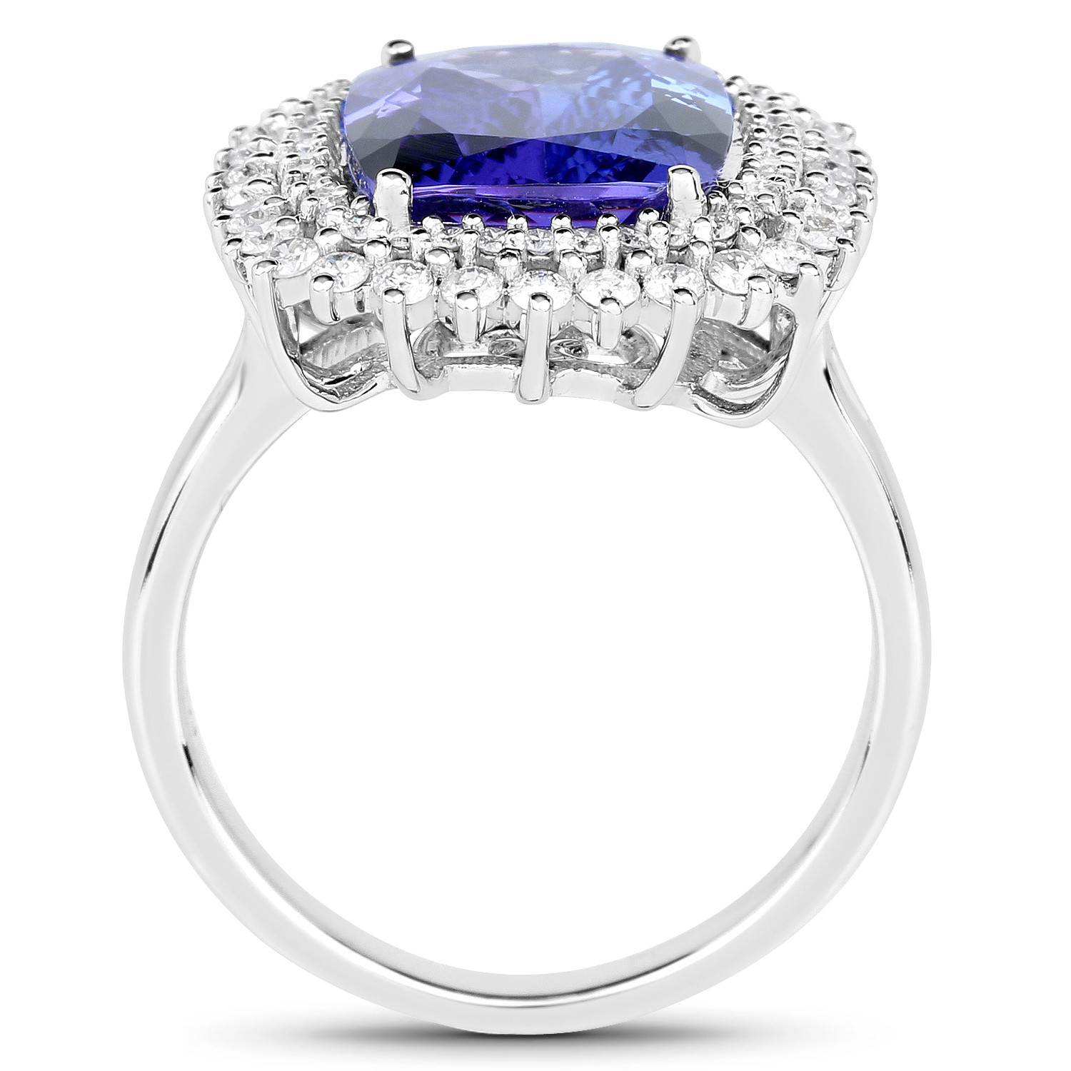 14K White Gold 5.29 Carat Genuine Tanzanite and White Diamond Ring