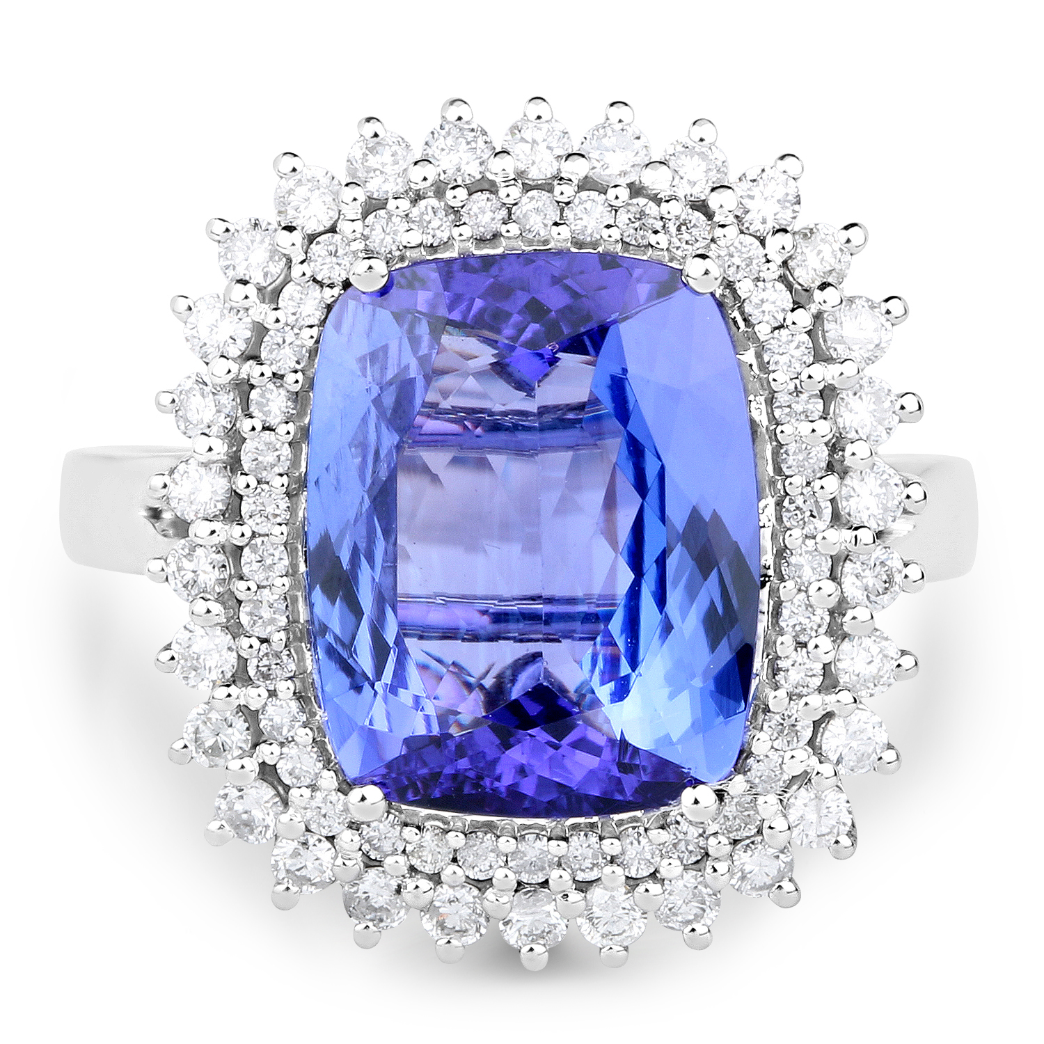 14K White Gold 5.29 Carat Genuine Tanzanite and White Diamond Ring