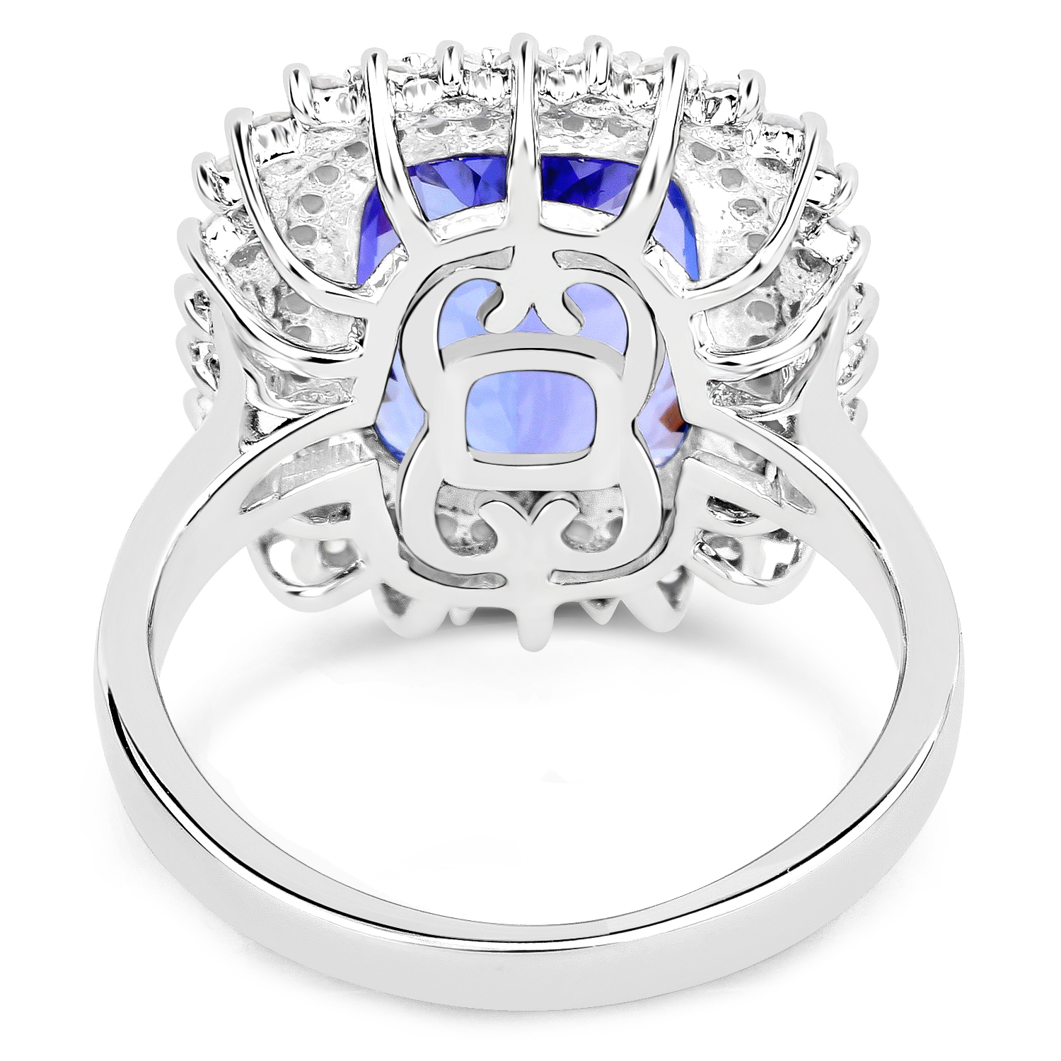 14K White Gold 5.29 Carat Genuine Tanzanite and White Diamond Ring