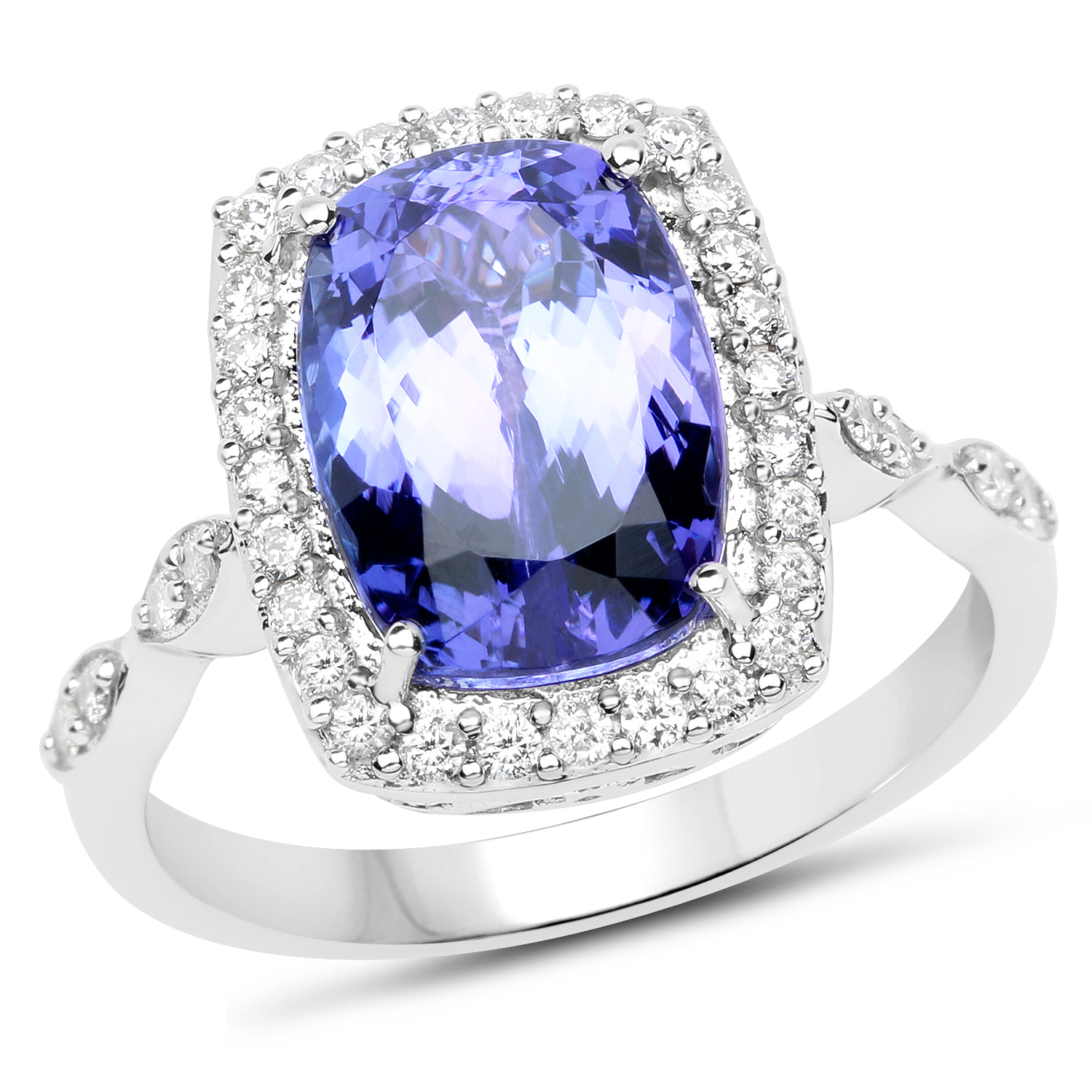 14K White Gold 5.11 Carat Genuine Tanzanite and White Diamond Ring