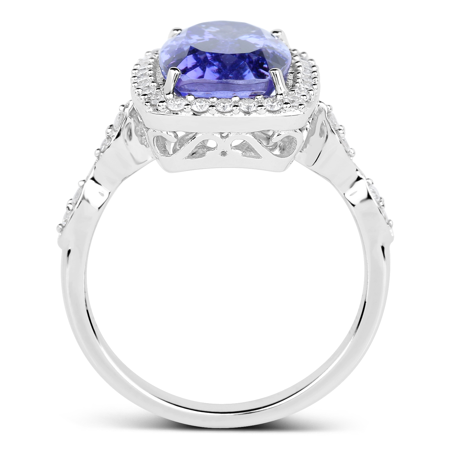 14K White Gold 5.11 Carat Genuine Tanzanite and White Diamond Ring