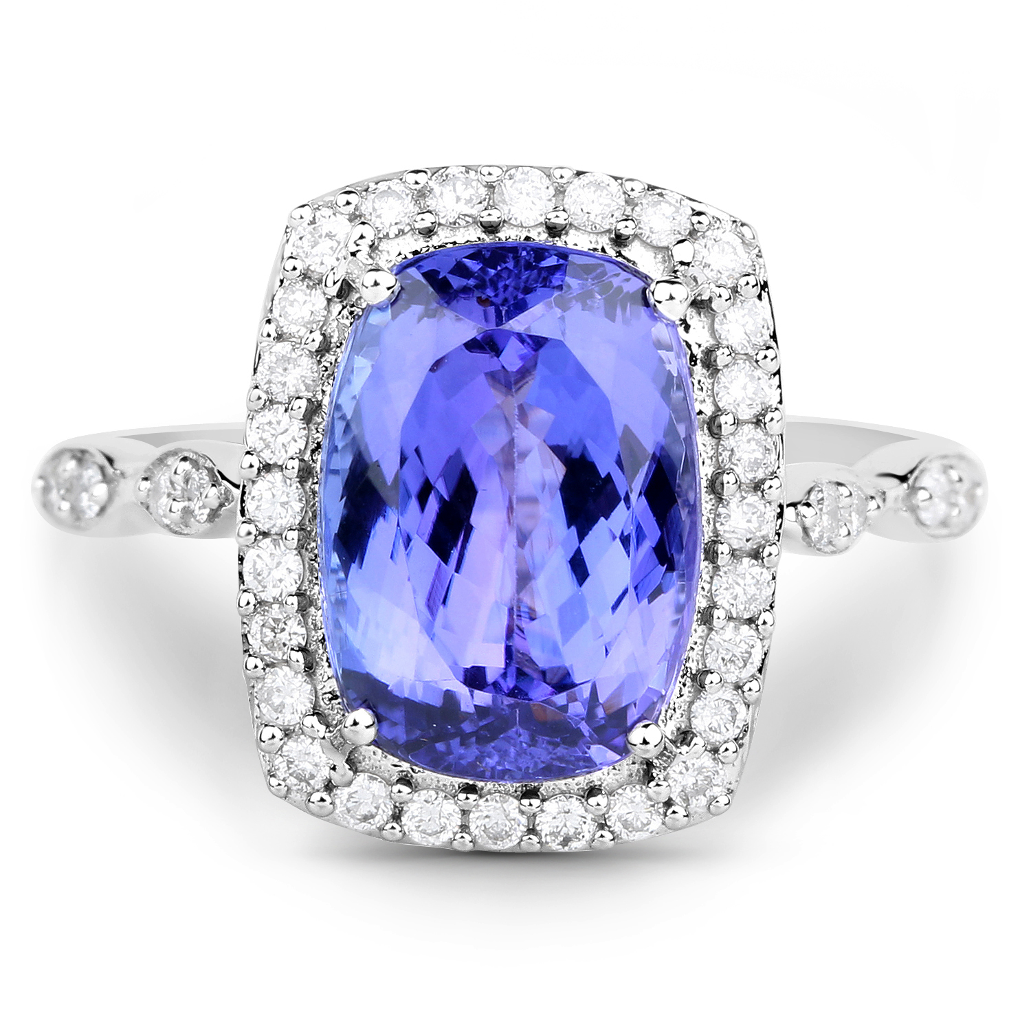 14K White Gold 5.11 Carat Genuine Tanzanite and White Diamond Ring