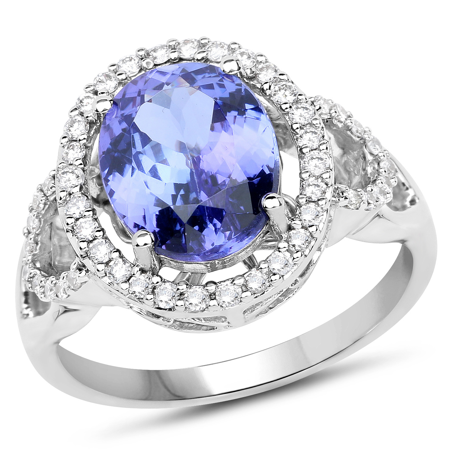 14K White Gold 3.58 Carat Genuine Tanzanite and White Diamond Ring