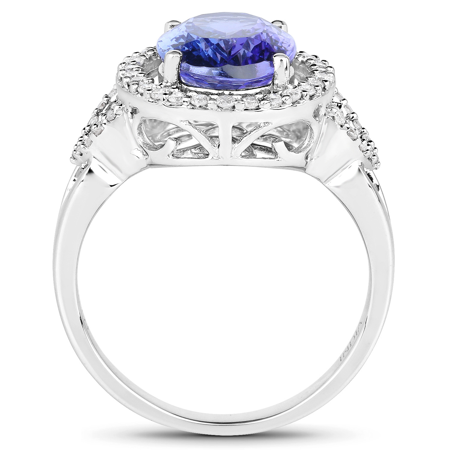 14K White Gold 3.58 Carat Genuine Tanzanite and White Diamond Ring