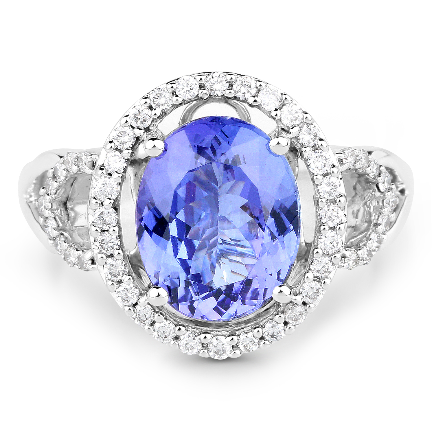 14K White Gold 3.58 Carat Genuine Tanzanite and White Diamond Ring