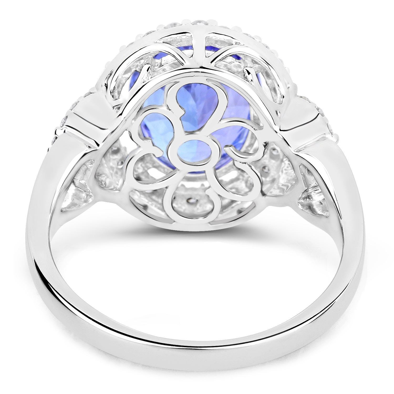 14K White Gold 3.58 Carat Genuine Tanzanite and White Diamond Ring