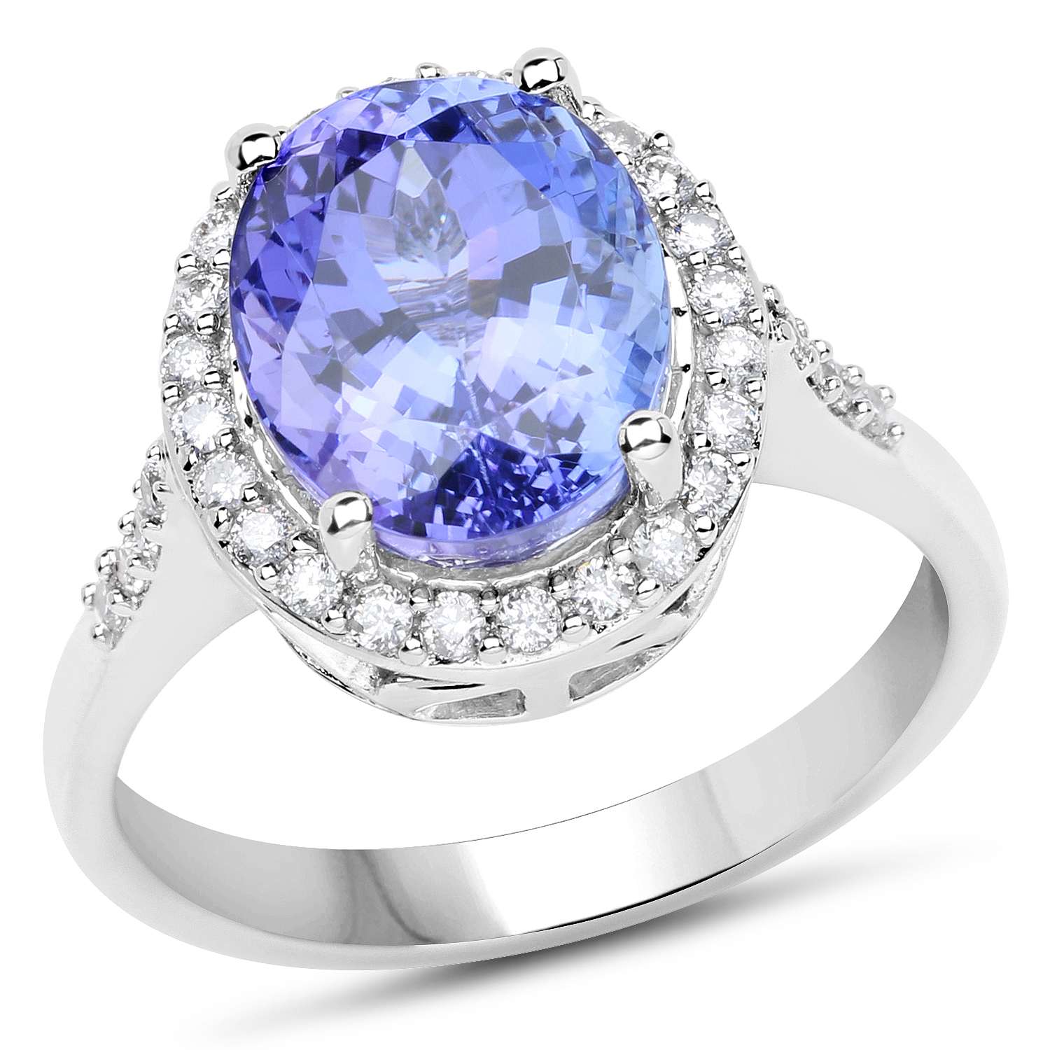 14K White Gold 5.50 Carat Genuine Tanzanite and White Diamond Ring