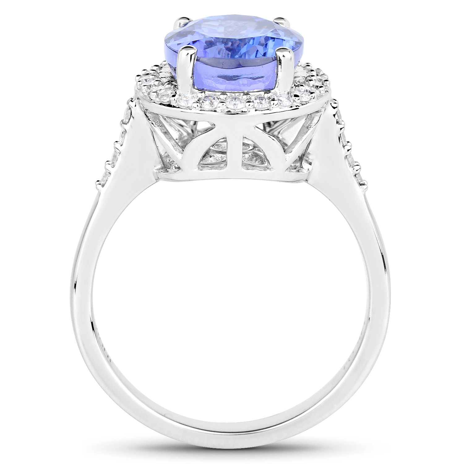 14K White Gold 5.50 Carat Genuine Tanzanite and White Diamond Ring