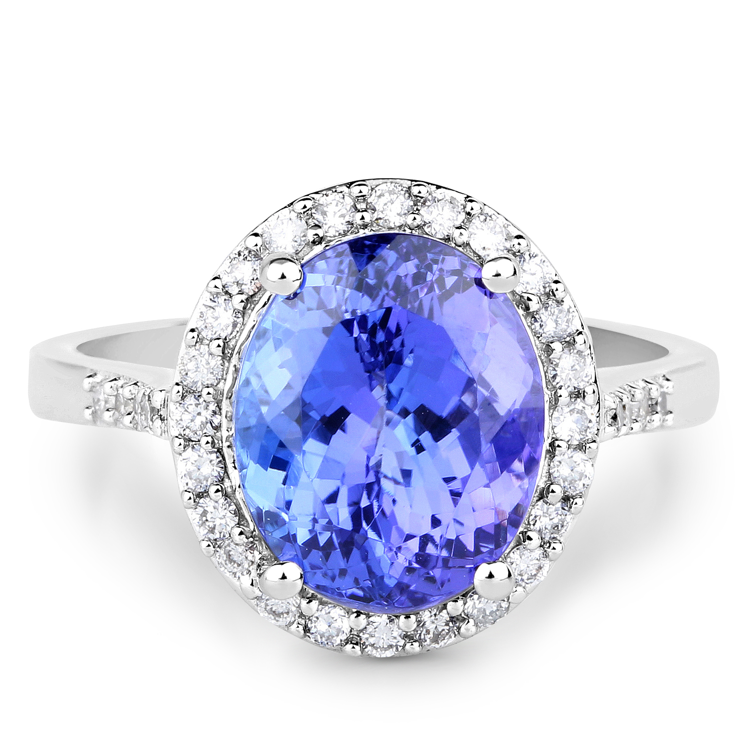 14K White Gold 5.50 Carat Genuine Tanzanite and White Diamond Ring
