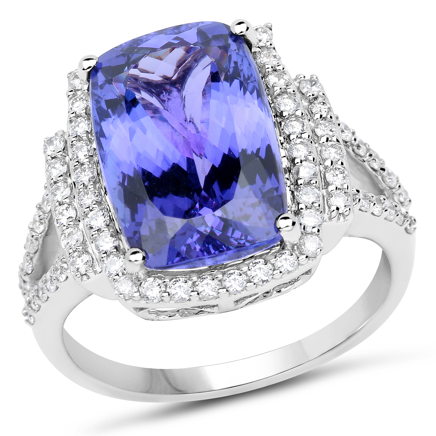14K White Gold 8.03 Carat Genuine Tanzanite and White Diamond Ring