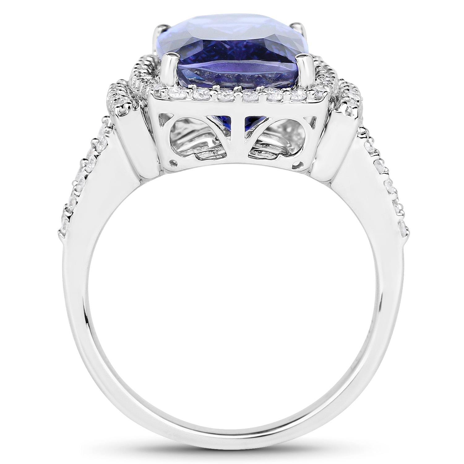 14K White Gold 8.03 Carat Genuine Tanzanite and White Diamond Ring