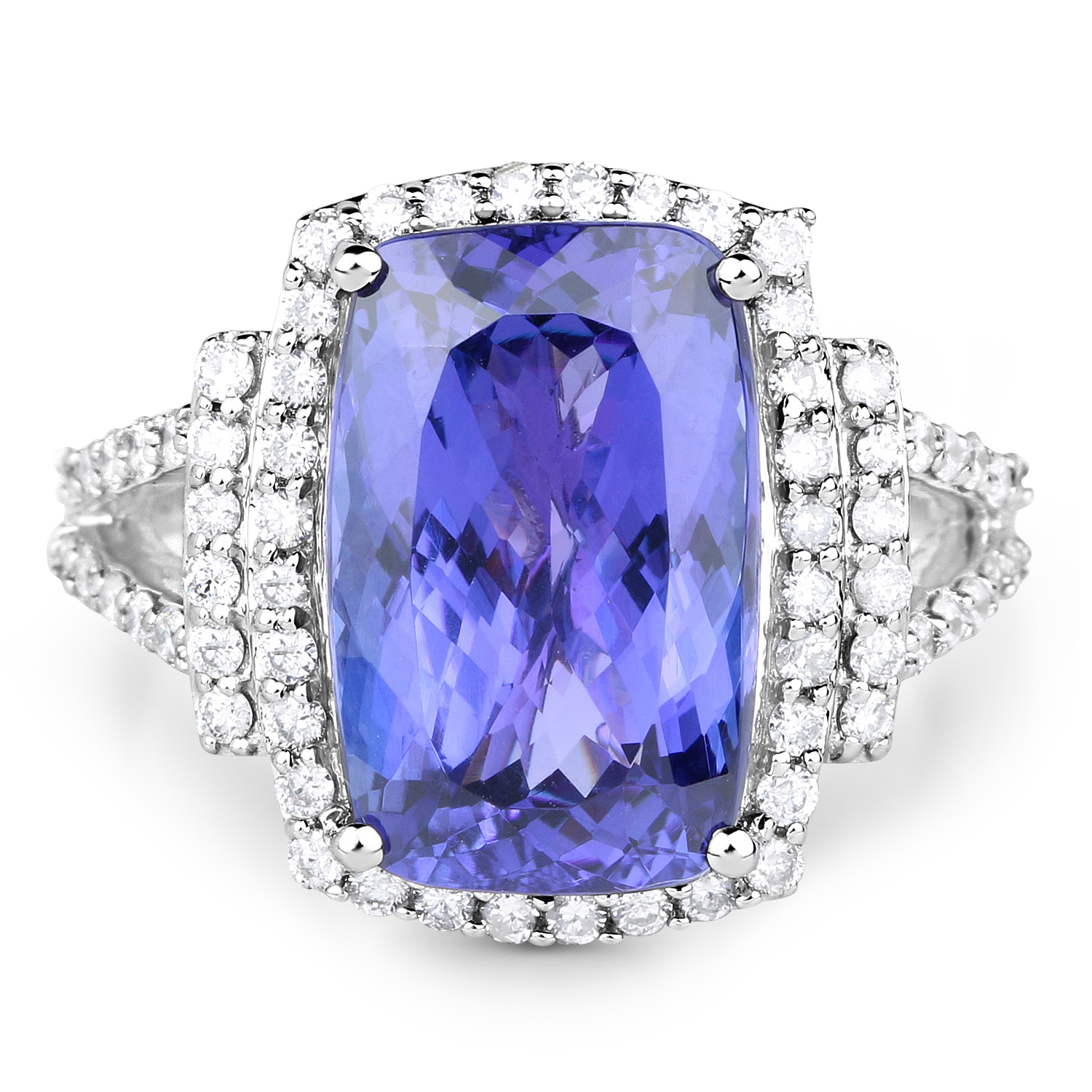 14K White Gold 8.03 Carat Genuine Tanzanite and White Diamond Ring
