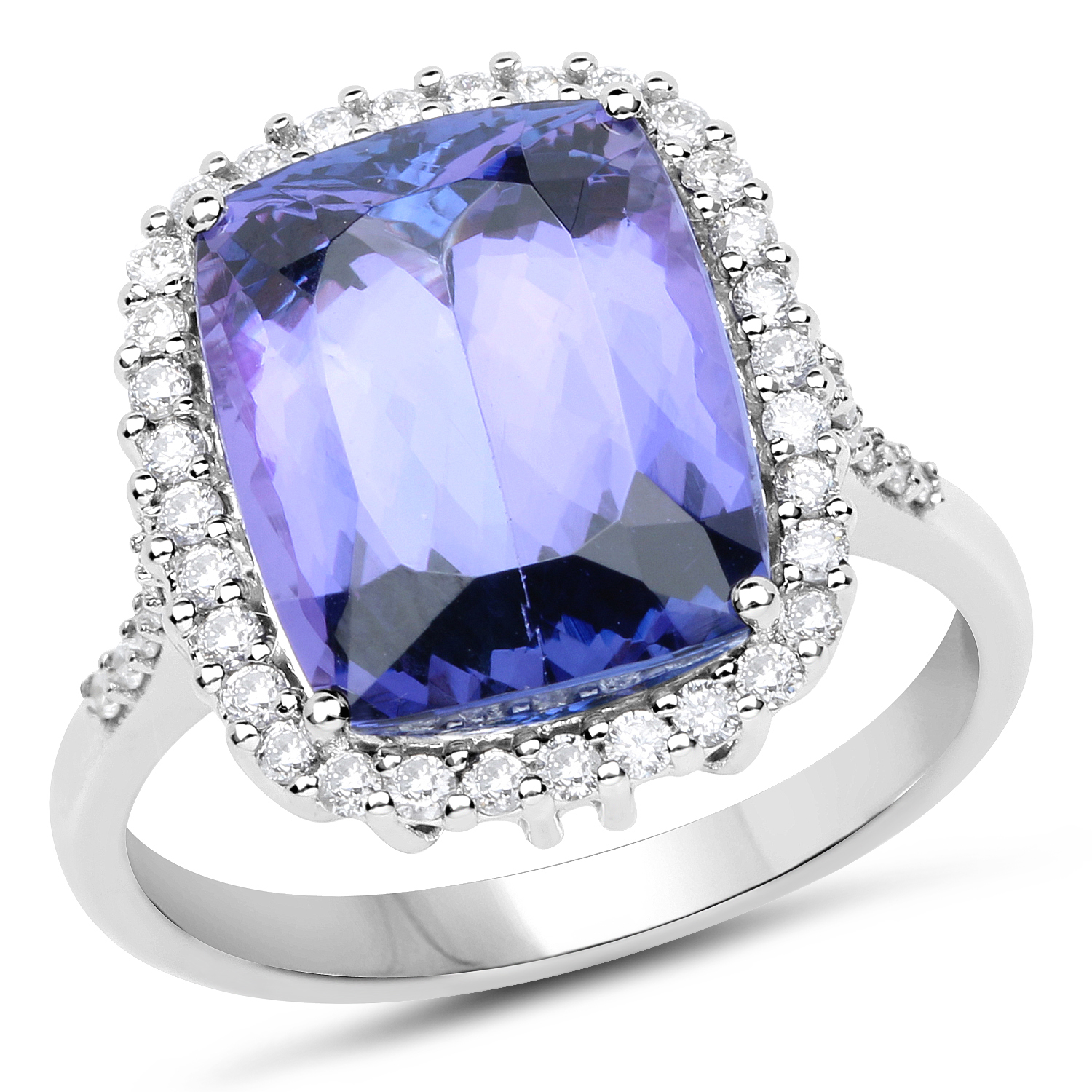 14K White Gold 7.47 Carat Genuine Tanzanite and White Diamond Ring