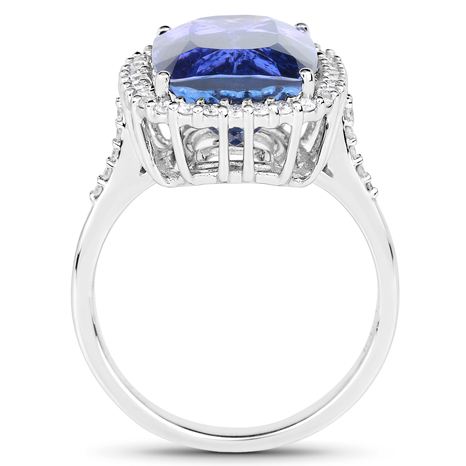14K White Gold 7.47 Carat Genuine Tanzanite and White Diamond Ring