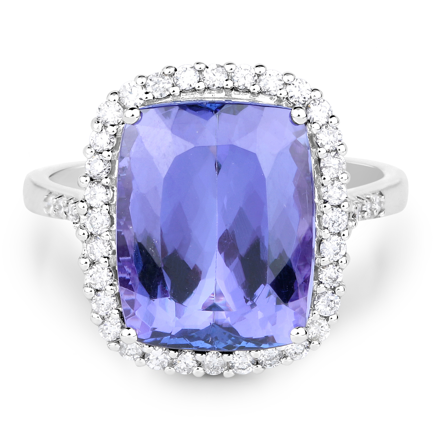 14K White Gold 7.47 Carat Genuine Tanzanite and White Diamond Ring