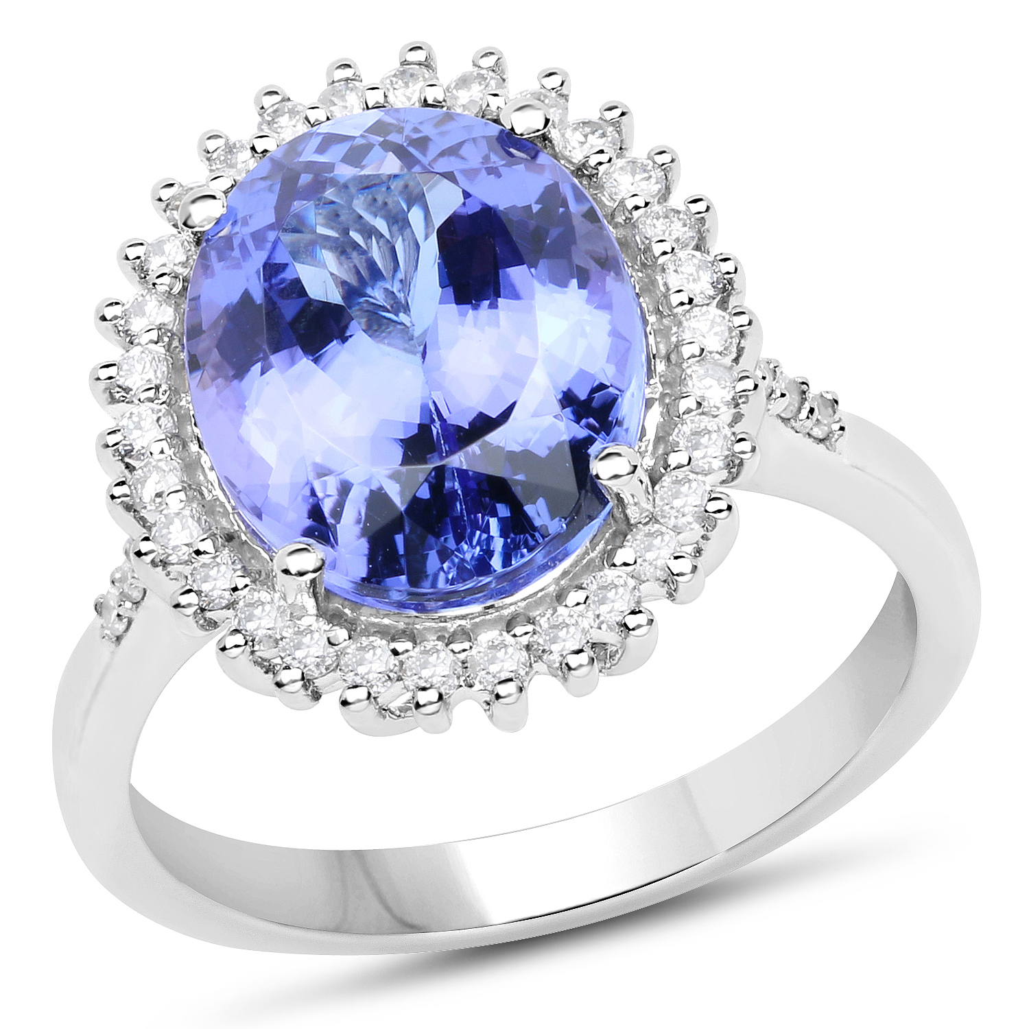 14K White Gold 5.75 Carat Genuine Tanzanite and White Diamond Ring