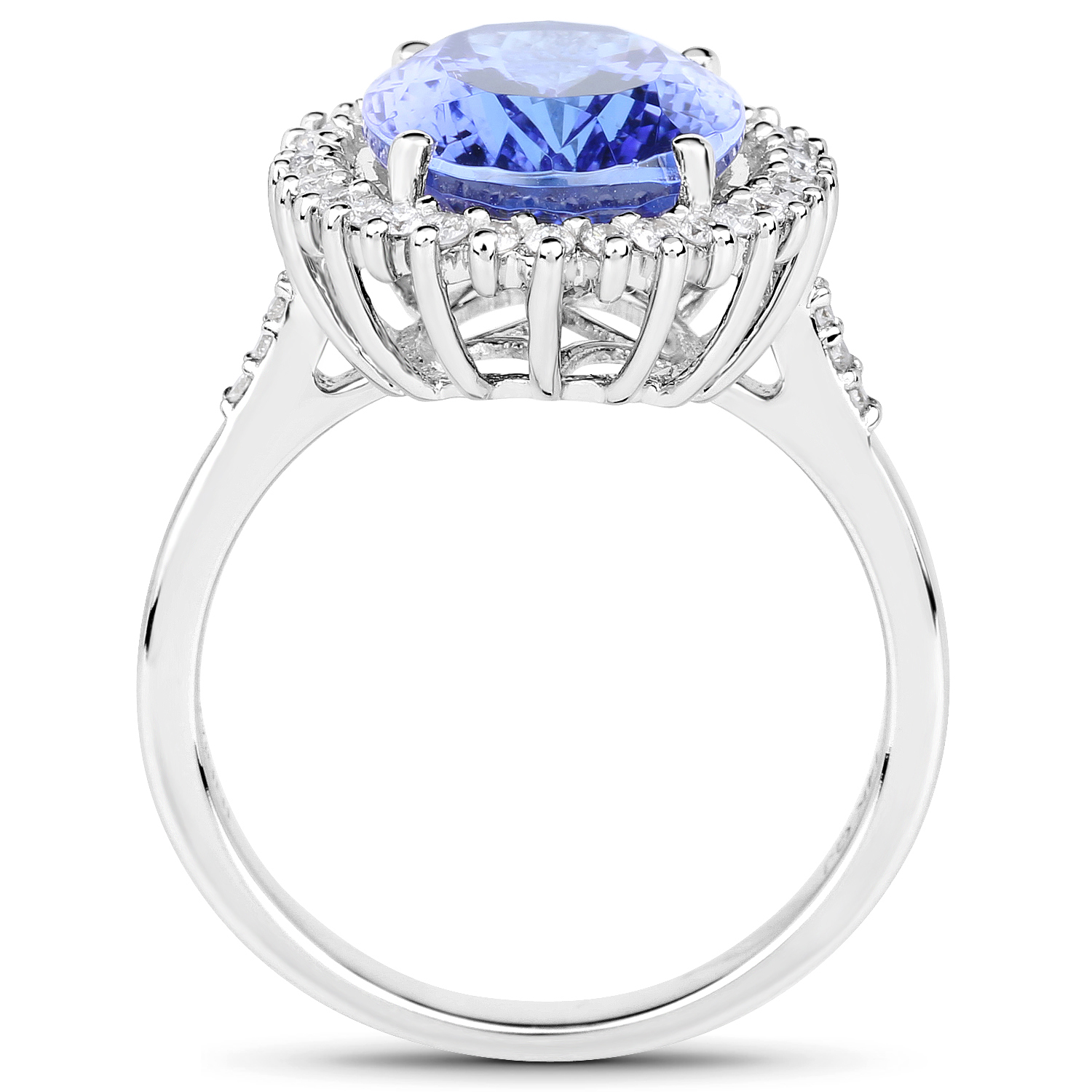 14K White Gold 5.75 Carat Genuine Tanzanite and White Diamond Ring