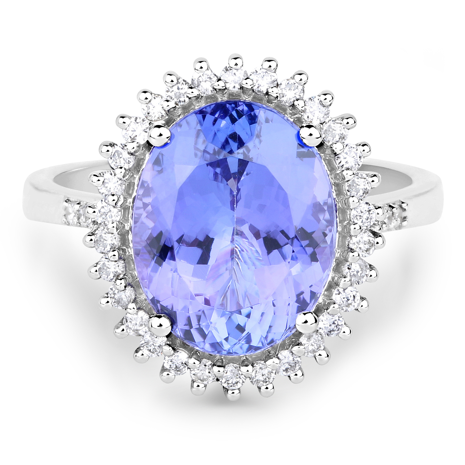 14K White Gold 5.75 Carat Genuine Tanzanite and White Diamond Ring