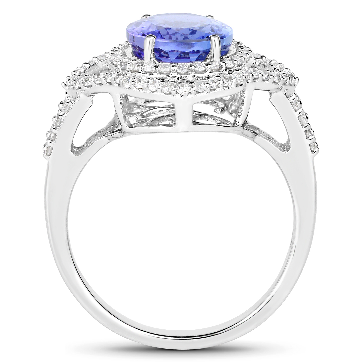 14K White Gold 4.28 Carat Genuine Tanzanite and White Diamond Ring