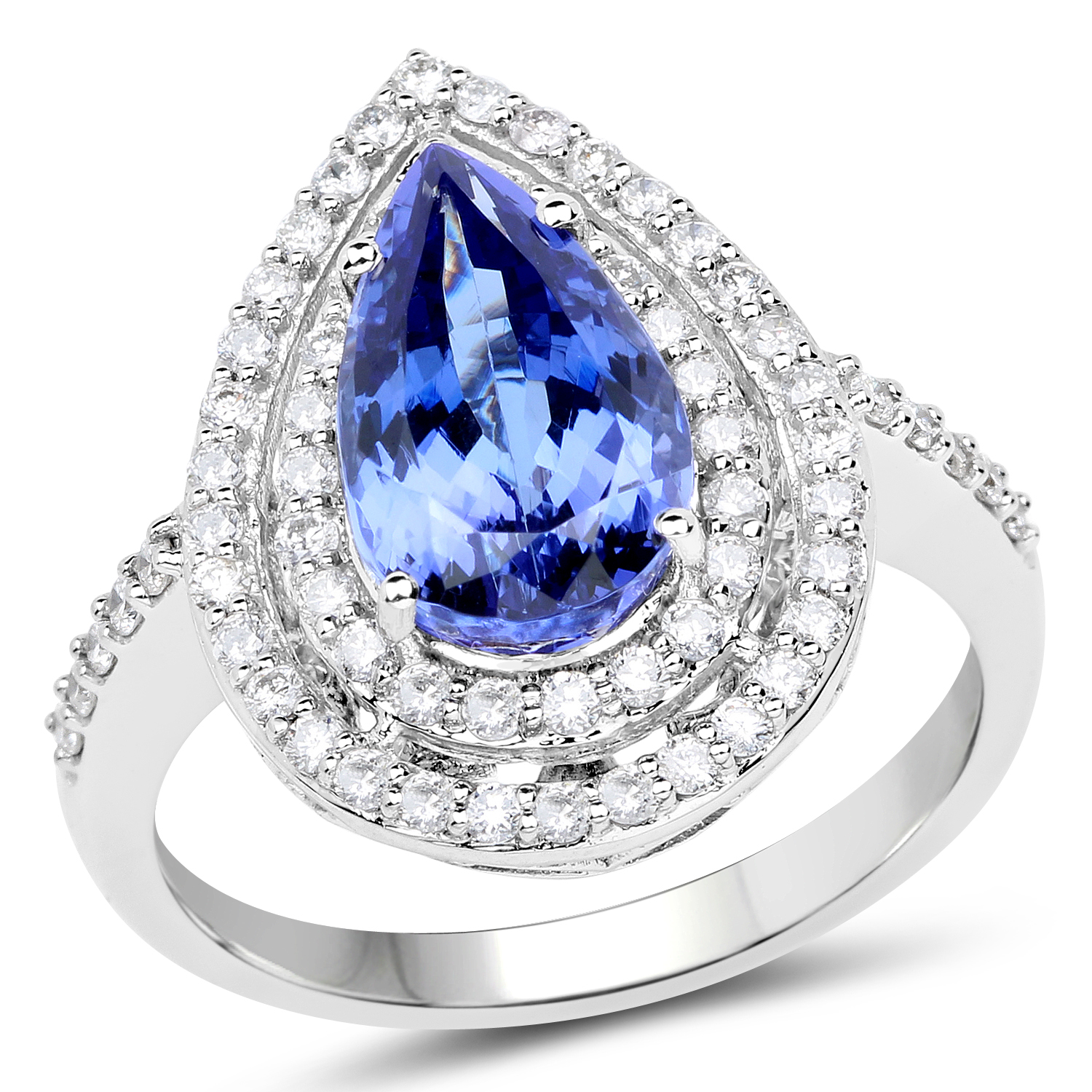 14K White Gold 4.11 Carat Genuine Tanzanite and White Diamond Ring