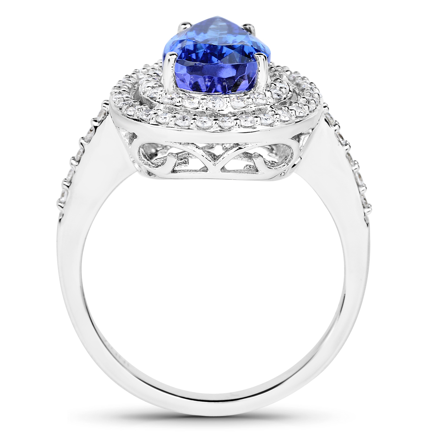14K White Gold 4.11 Carat Genuine Tanzanite and White Diamond Ring