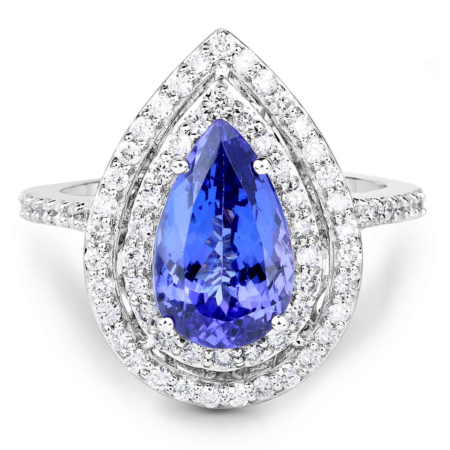 14K White Gold 4.11 Carat Genuine Tanzanite and White Diamond Ring