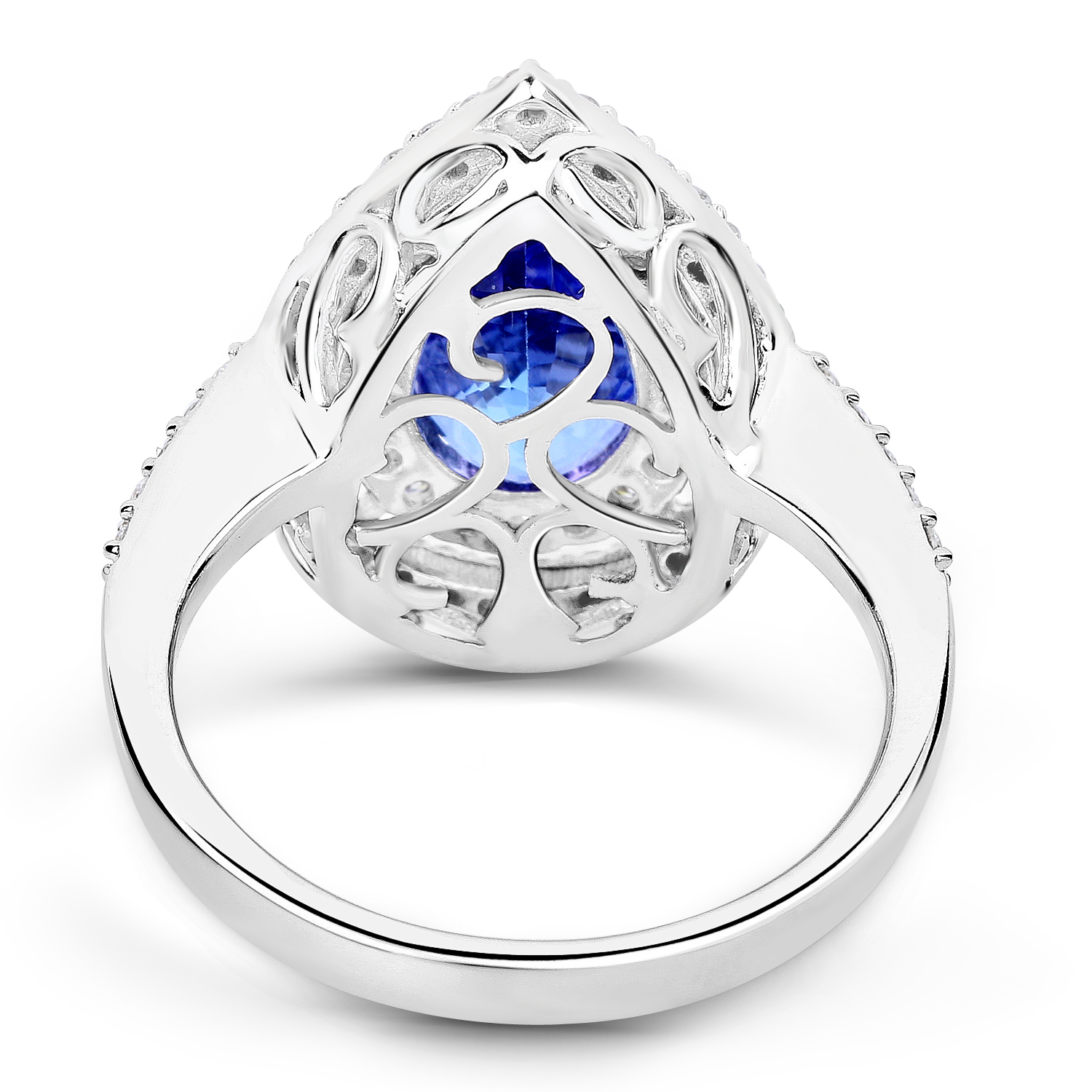 14K White Gold 4.11 Carat Genuine Tanzanite and White Diamond Ring