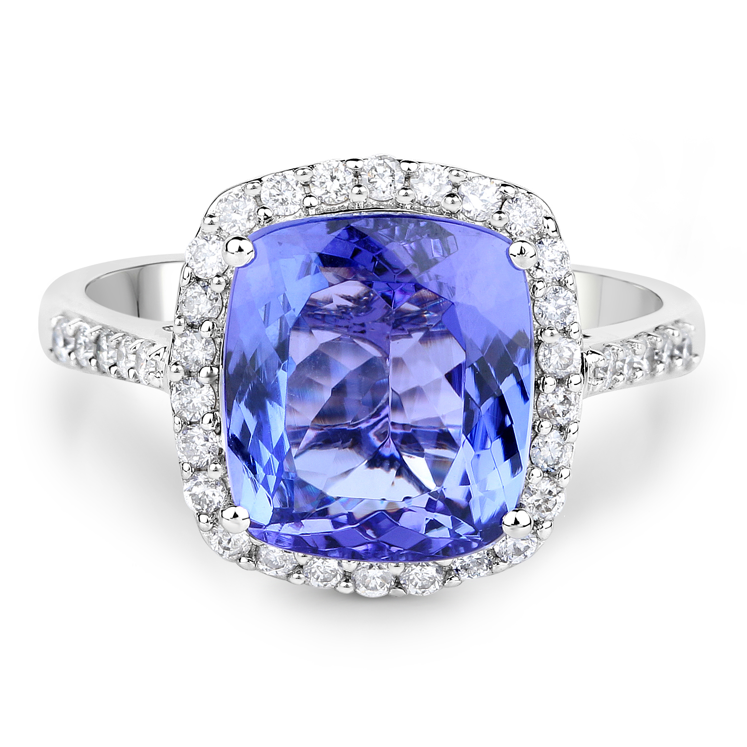 14K White Gold 4.31 Carat Genuine Tanzanite and White Diamond Ring