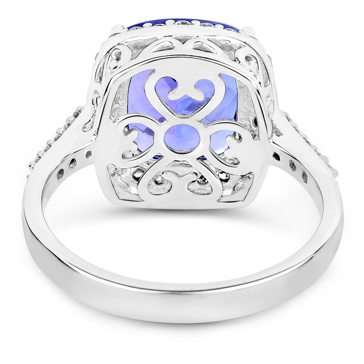 14K White Gold 4.31 Carat Genuine Tanzanite and White Diamond Ring