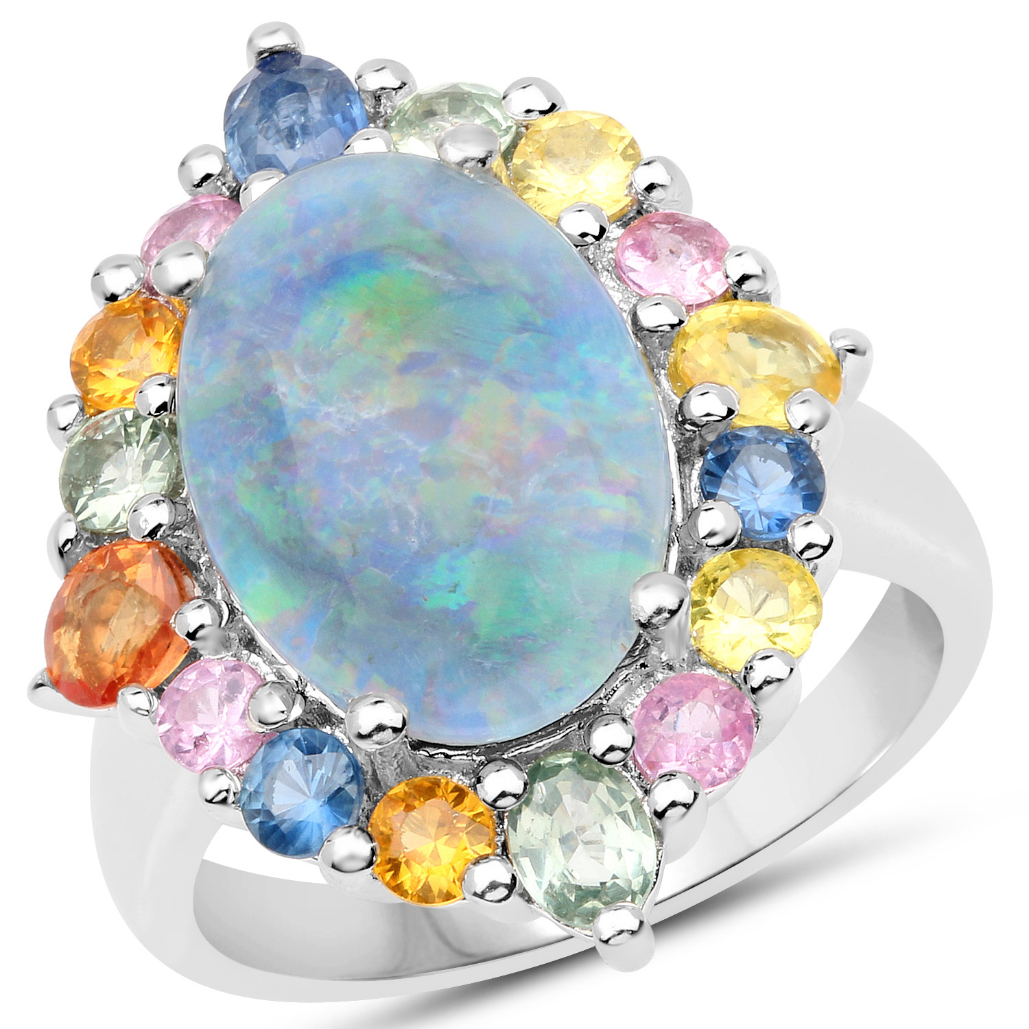 5.58 Carat Genuine Multi Stones .925 Sterling Silver Ring