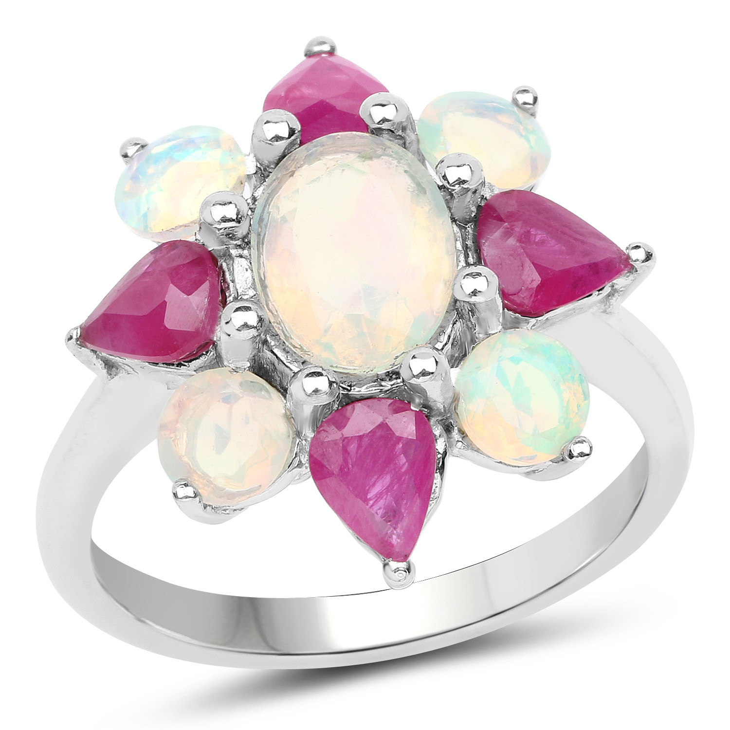 2.53 Carat Genuine Ethiopian Opal and Ruby .925 Sterling Silver Ring