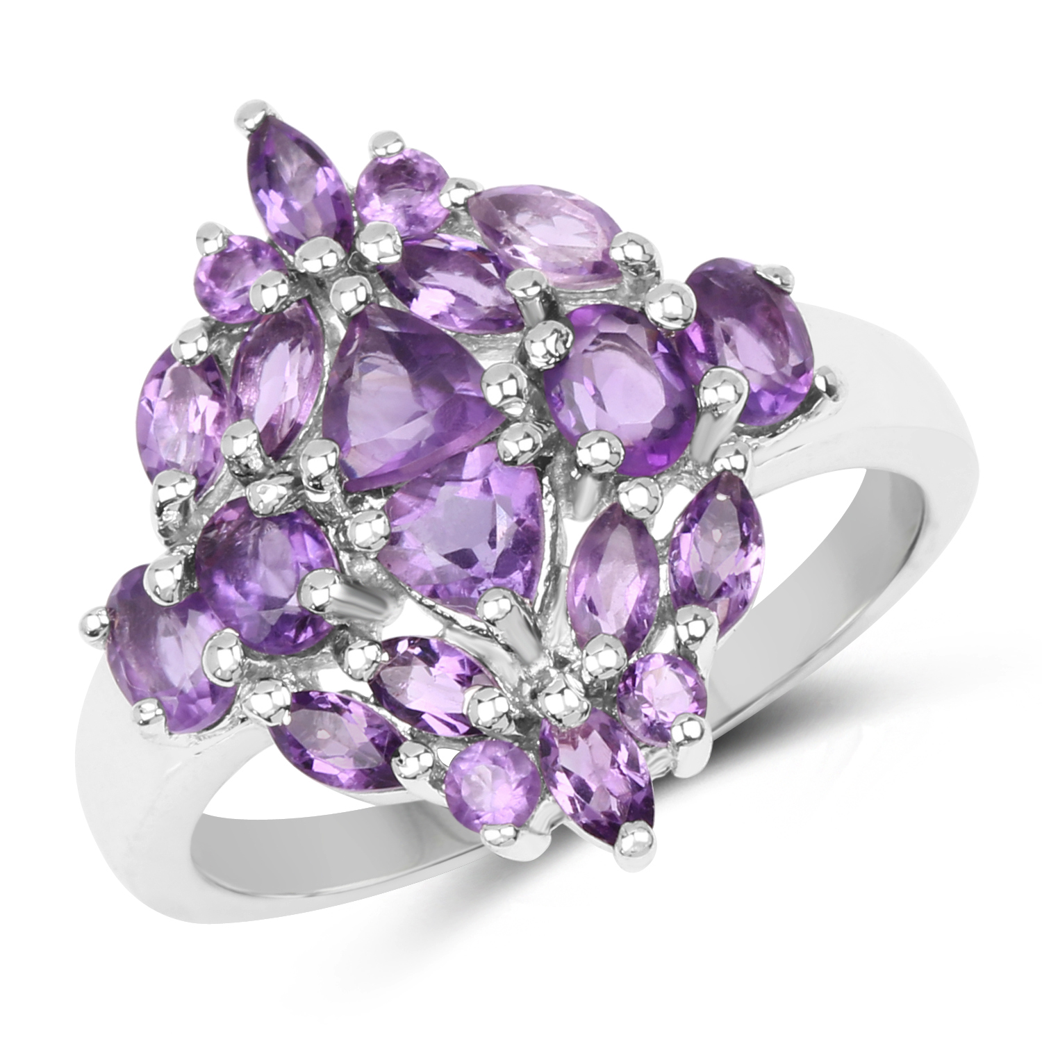 1.96 Ct Round Purple Amethyst 925 Sterling Silver Women's Ring 
