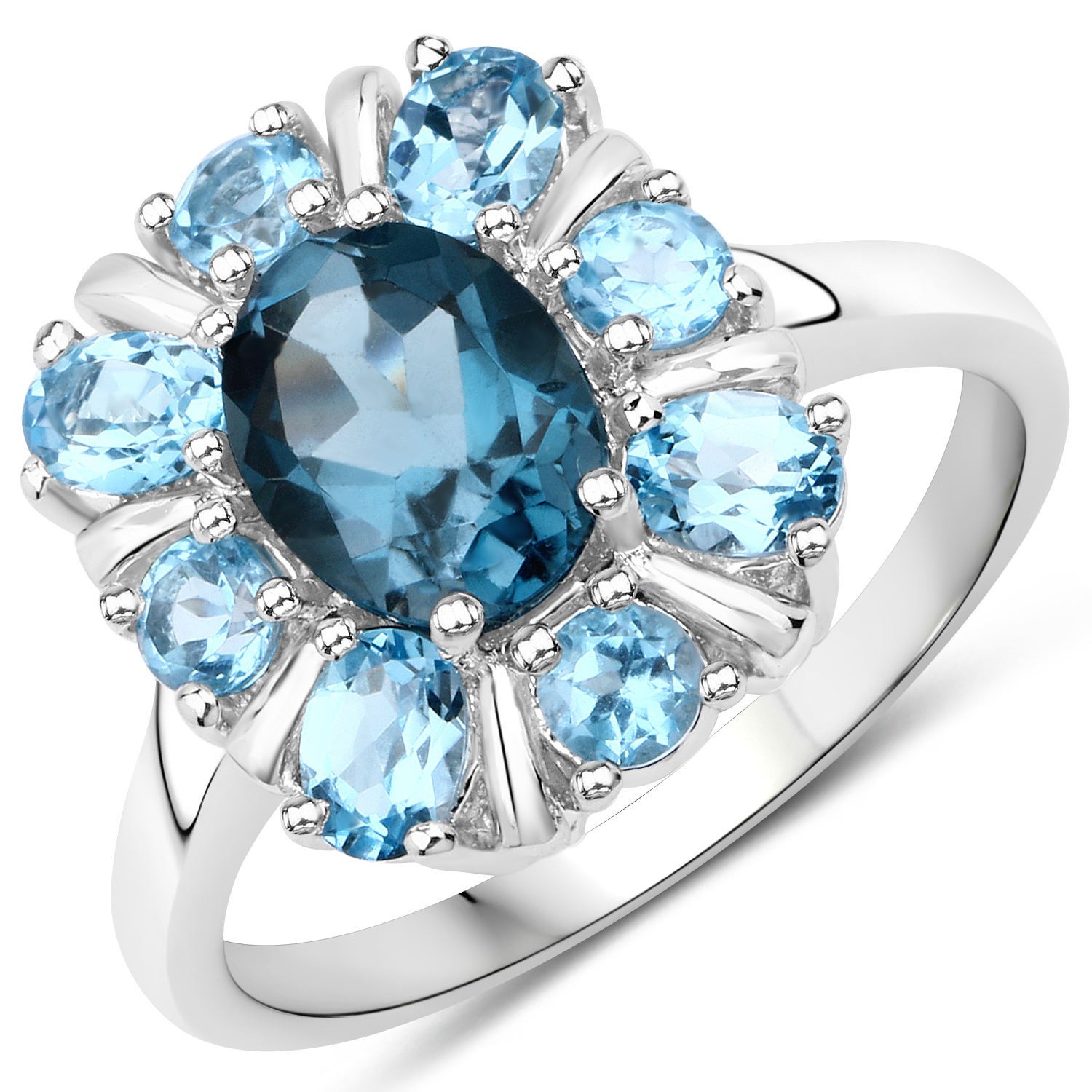 2.69 Carat Genuine London Blue Topaz and Swiss Blue Topaz .925 Sterling Silver Ring