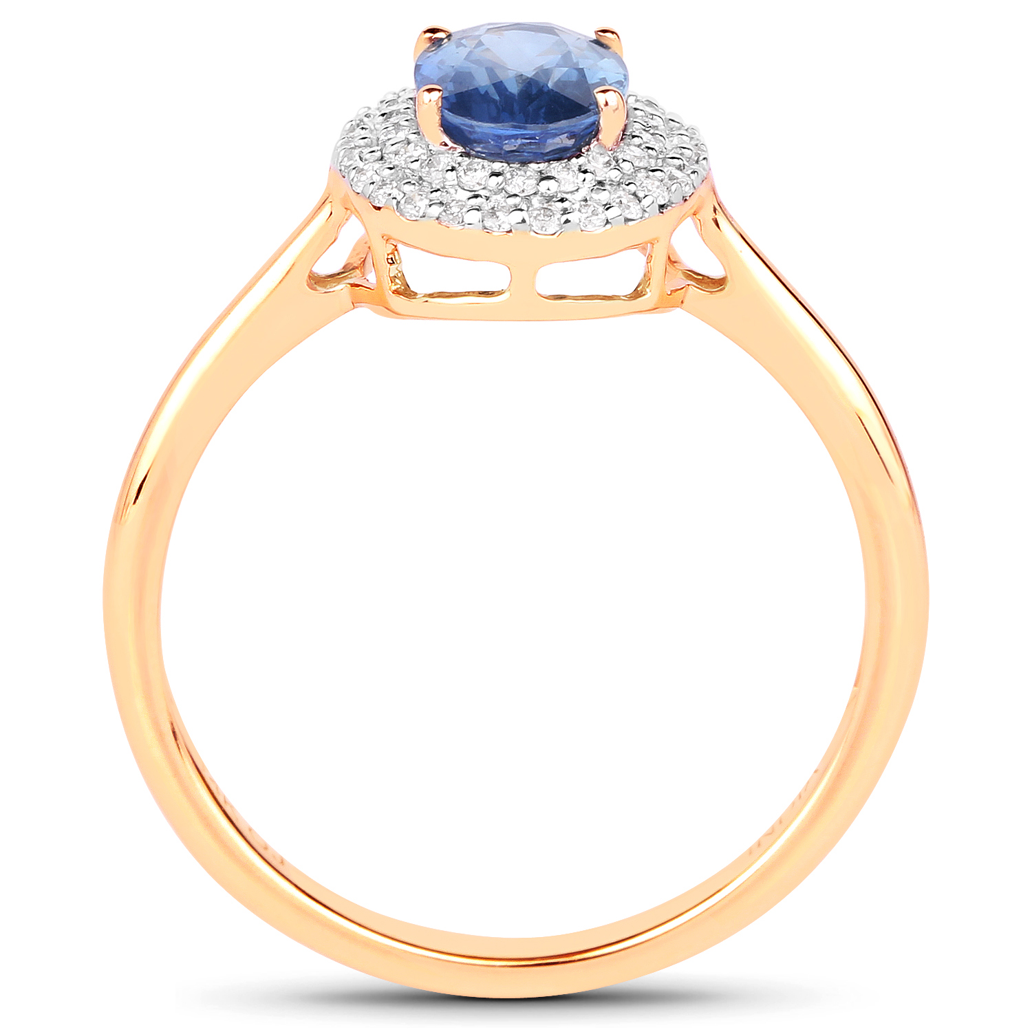 1.18 Carat Genuine Blue Sapphire and White Diamond 14K Yellow Gold Ring