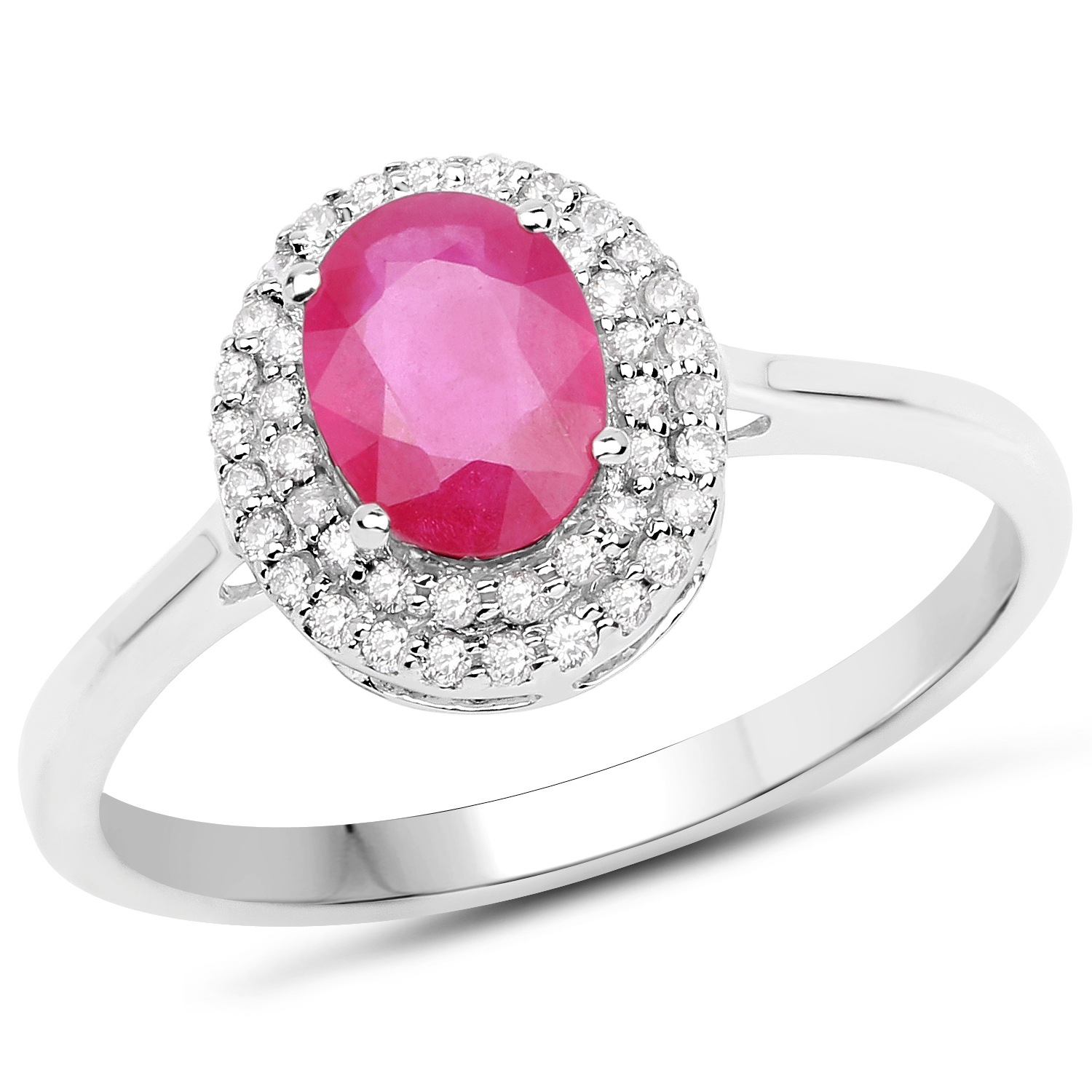1.13 Carat Genuine Ruby and White Diamond 14K White Gold Ring