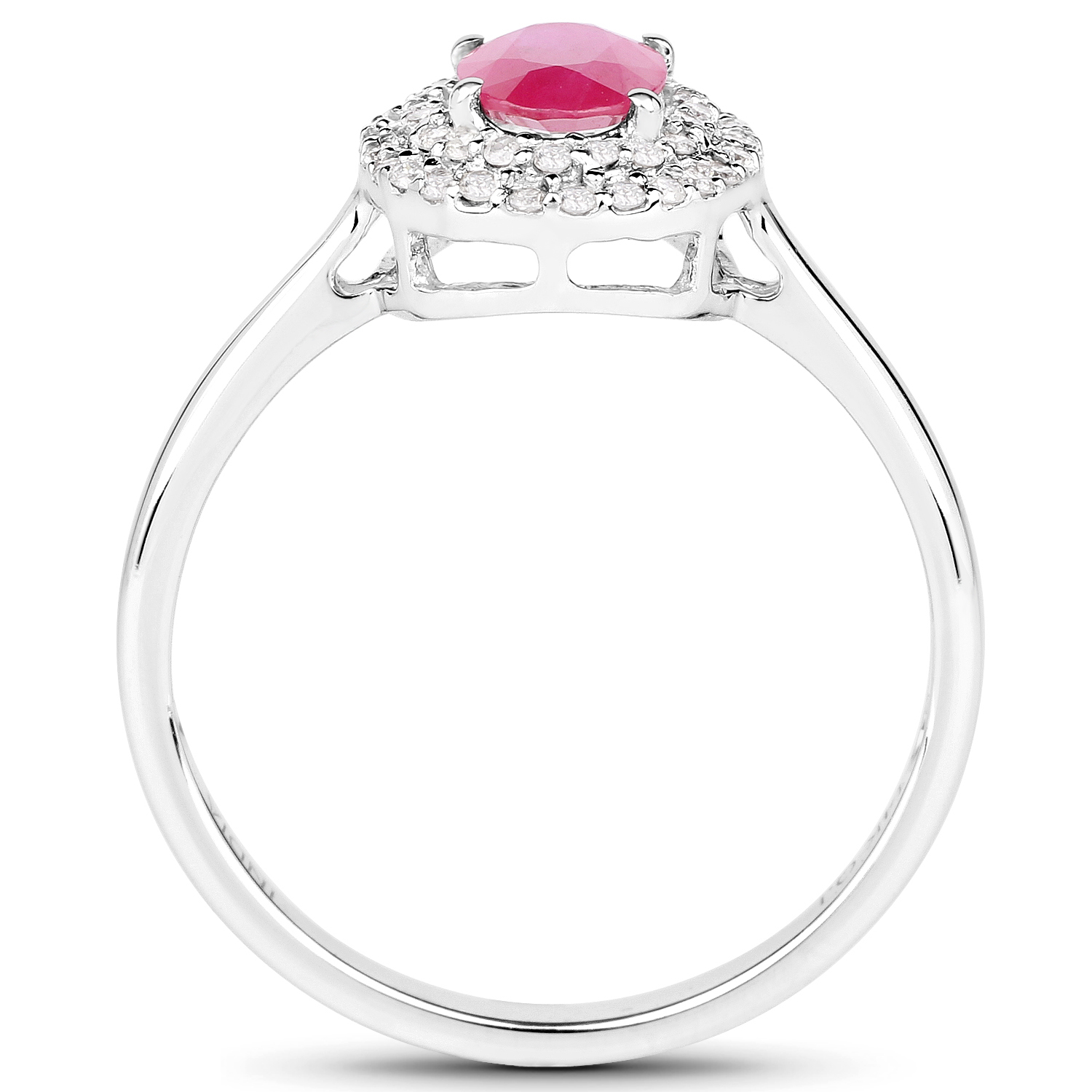 1.13 Carat Genuine Ruby and White Diamond 14K White Gold Ring