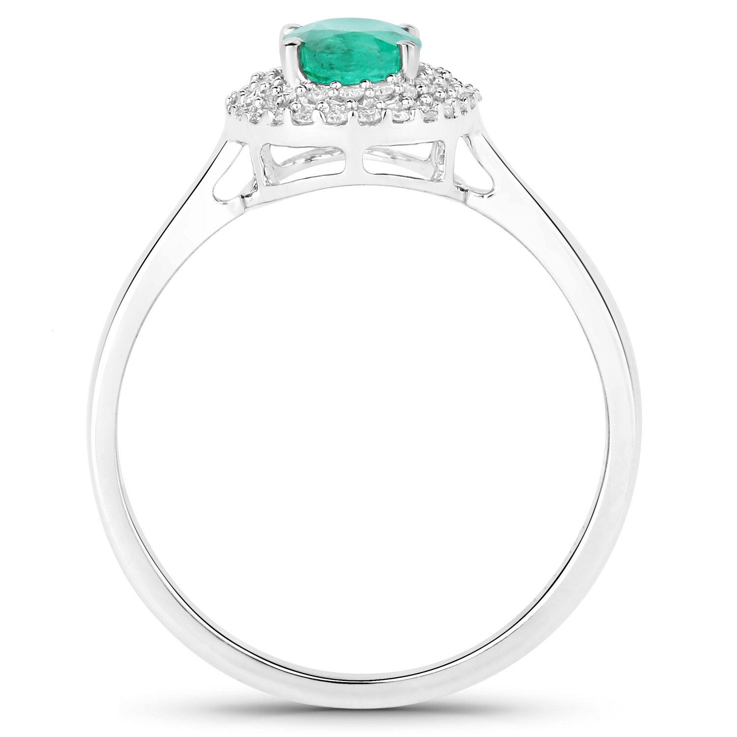 0.88 Carat Genuine Zambian Emerald and White Diamond 14K White Gold Ring