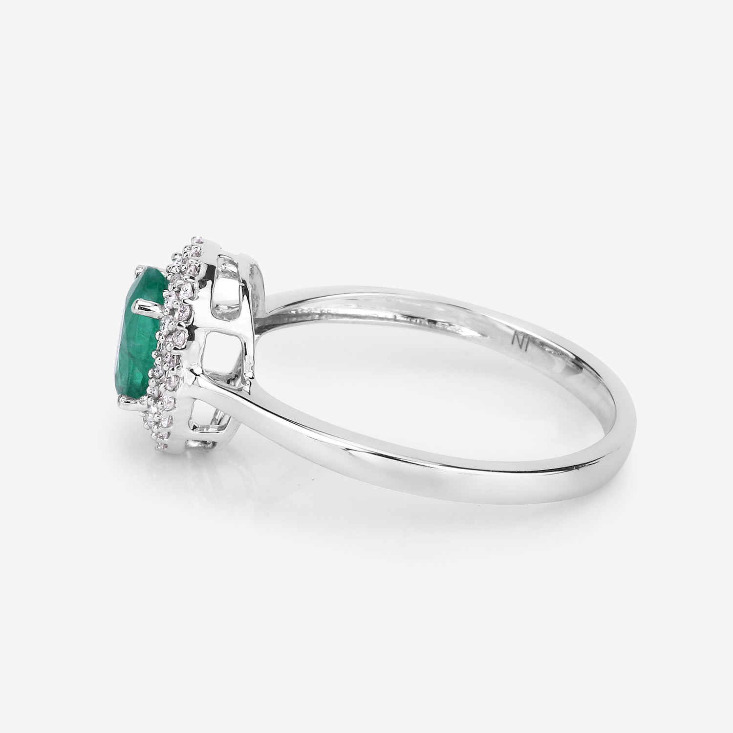 0.88 Carat Genuine Zambian Emerald and White Diamond 14K White Gold Ring