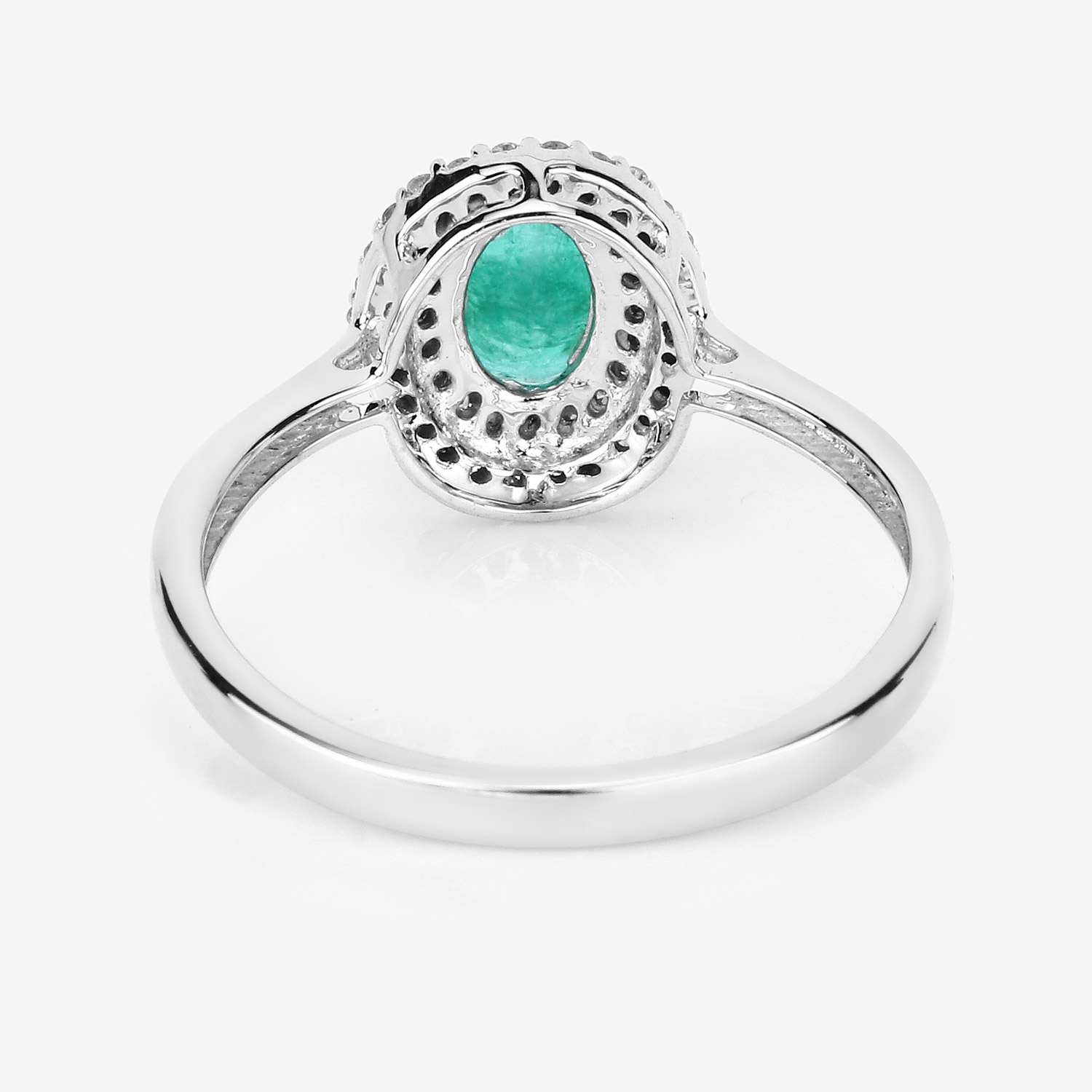 0.88 Carat Genuine Zambian Emerald and White Diamond 14K White Gold Ring