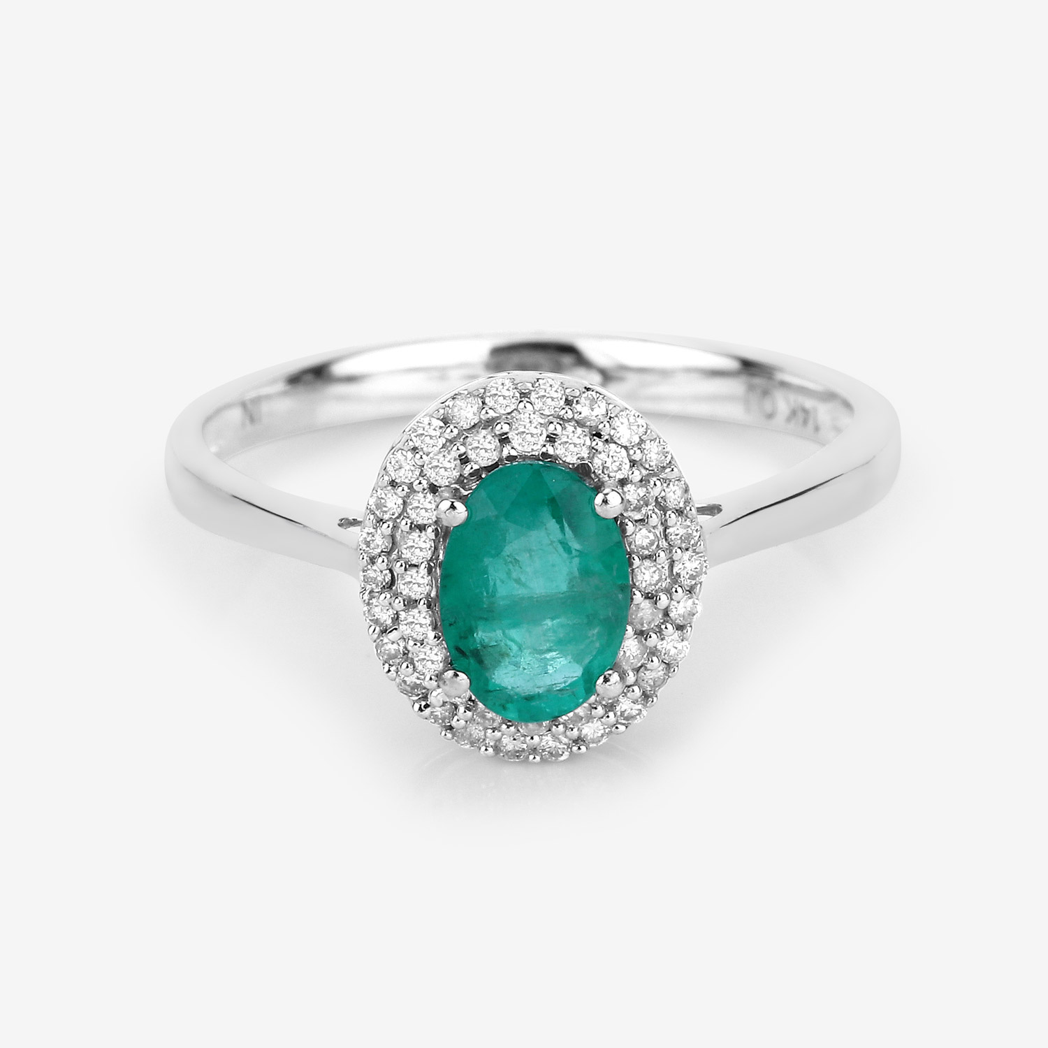 0.88 Carat Genuine Zambian Emerald and White Diamond 14K White Gold Ring