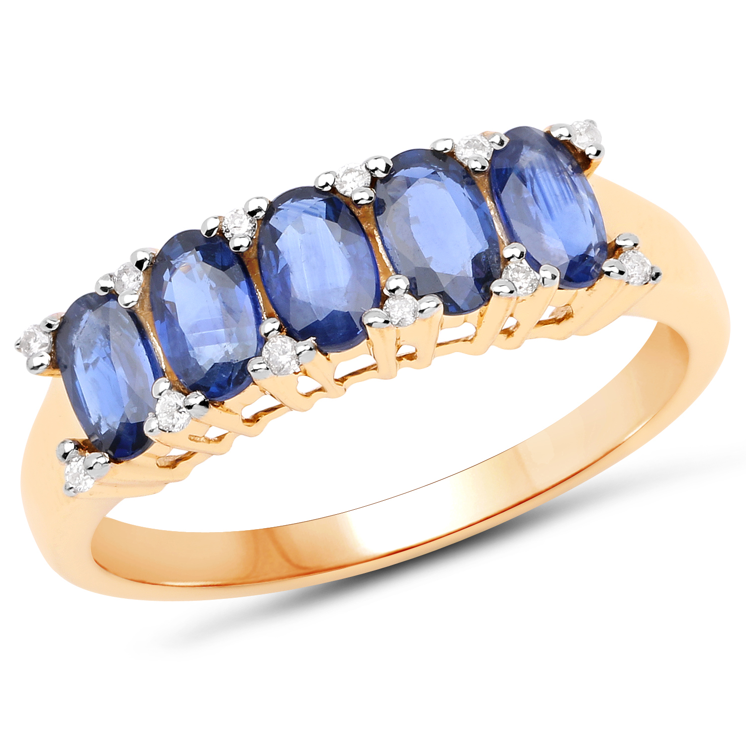 1.56 Carat Genuine Blue Sapphire and White Diamond 14K Yellow Gold Ring